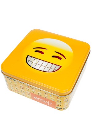 Metalldose 'Grinse-Emoji' quadratisch 15,5 cm