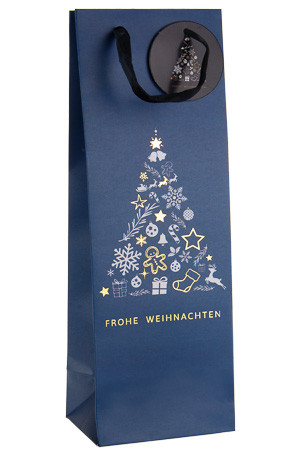 Flaschentasche 'Weihnachtsbaum' blau, 12 x 10 x 36 cm