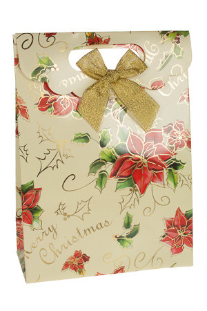 Geschenktasche 'Weihnachtsstern' creme mit Schleife, 18 x 8 x 24,5 cm