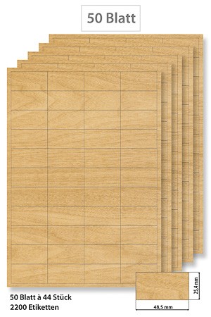 Steffis Etiketten 48,5 x 25,4 mm Holzdekor - 50 Blatt A4