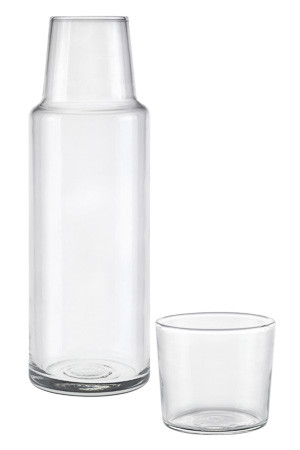 Glasflasche 1 Liter mit Trinkglas, 2-teilig (Karton, 6 Stück)