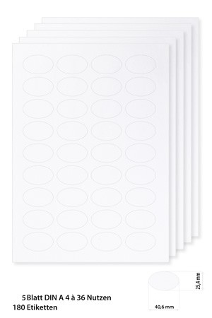 Etiketten oval 40,6 x 25,4 mm weiß - 5 Blatt A4