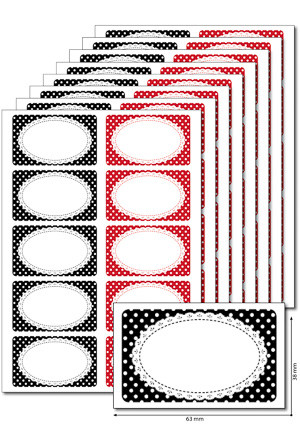 Etiketten 63 x 38 mm 'Punkte' schwarz/rot, 80 Stück, A5