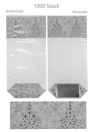 Kreuzbodenbeutel 'Sterne weiß' 120 x 275 mm, 1000 Stück