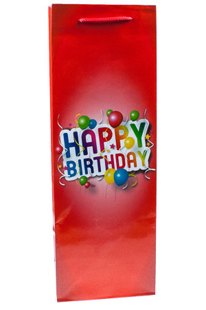 Flaschentasche 'Happy Birthday' rot, 12 x 10 x 35 cm
