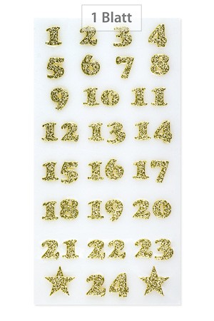 Adventskalender-Zahlen Glitter gold, 24 Stück