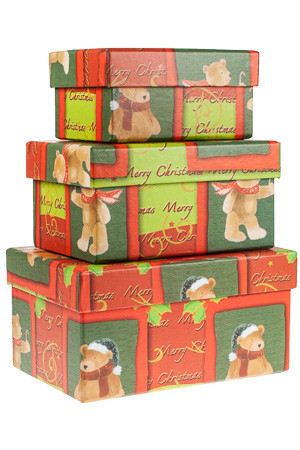 Geschenkboxen 'Weihnachts-Teddy', 3 Stück