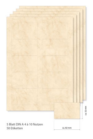 Etiketten 82 x 52 mm beige marmoriert - 5 Blatt A4