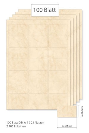 Etiketten 63,5 x 38,1 mm beige marmoriert - 100 Blatt A4