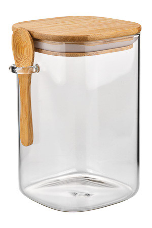 Vorratsglas 1100 ml eckig mit Bambusdeckel