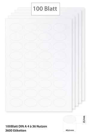 Etiketten oval 40,6 x 25,4 mm weiß - 100 Blatt A4