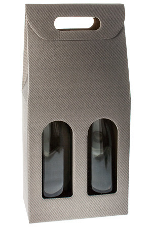 Weinflaschenkarton 2er mit Fenster grau (Karton, 30 Stück)