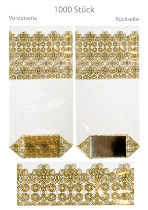 Kreuzbodenbeutel 'Spitze gold' 100 x 220 mm, 1000 Stück