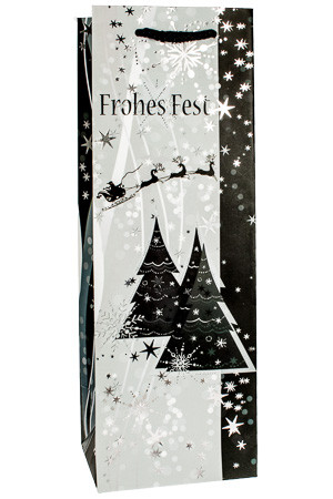 Flaschentasche 'Frohes Fest mit Bäumen', 12 x 10 x 35 cm