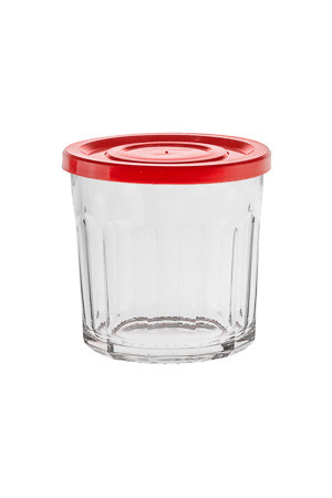 Servierglas 420 ml mit Facetten und Deckel, rot (Karton, 24 Stück)