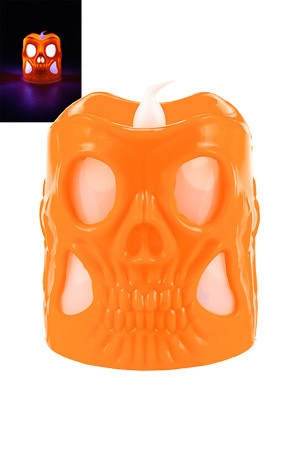 LED-Kerze 'Totenkopf' 6 x 6 cm, mit Farbwechsel, orange